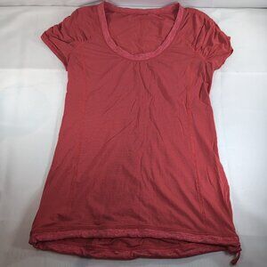 Lululemon 4 Run Willpower Tech Drawstring Tee T Shirt Short Sleeve Pink Coral